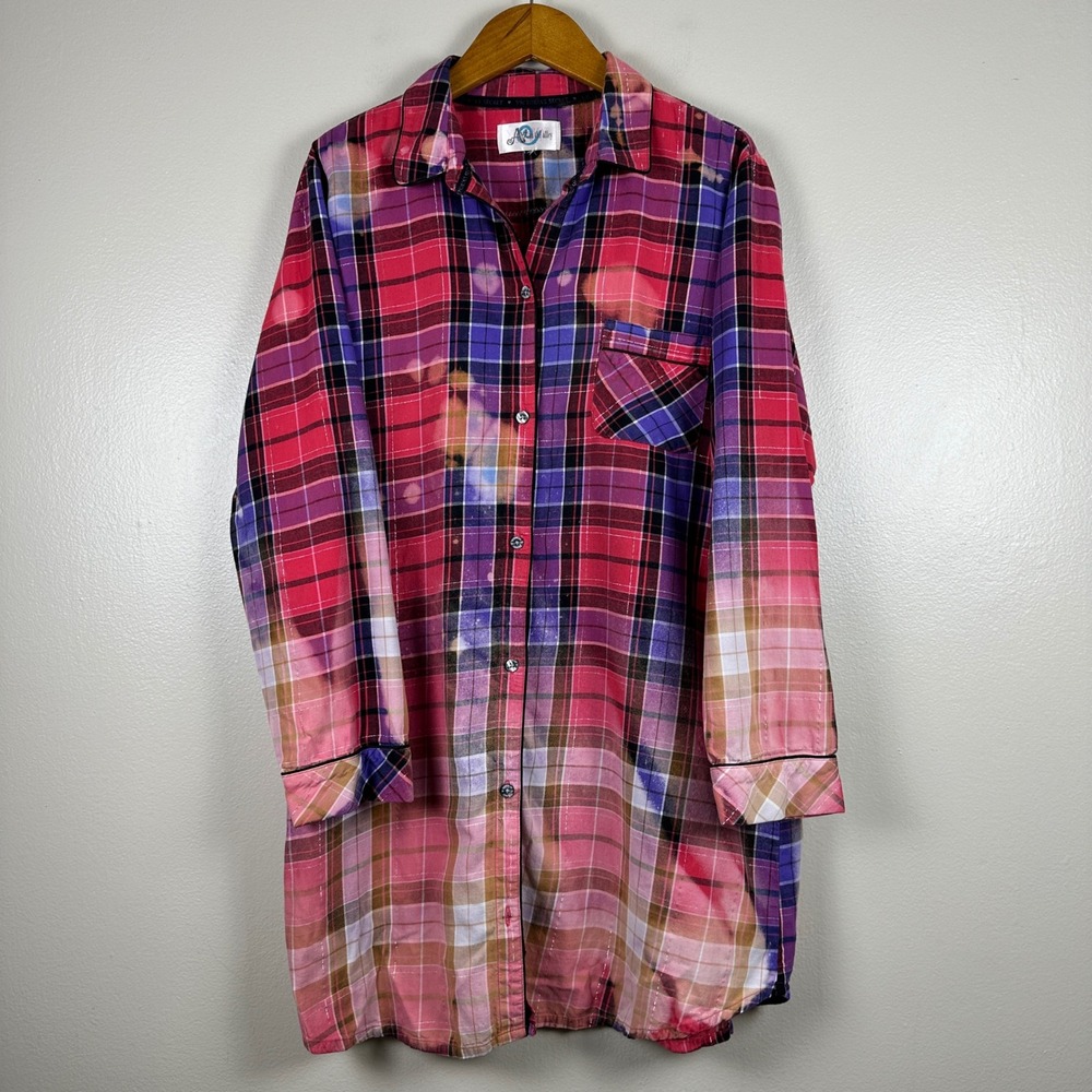 Yellowstone Women's L Shirt Pink Yellowstone Bleached Upcycled Plaid Cowgirl